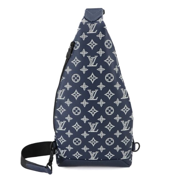 LOUIS VUITTON Monogram Shadow Duo Sling Bag Leather Navy White M24751 90287591 - Picture 1 of 8